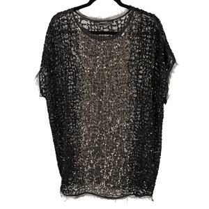 AllSaints Black/gunmetal "Lyle Tee Hand-Embellished" minidress sz 4 oversized ~8